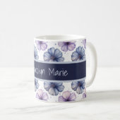 Blumen-Wasserfarbmuster Lavendel und Blau Kaffeetasse (VorderseiteRechts)