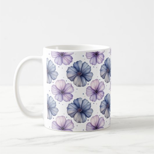 Blumen-Wasserfarbmuster Lavendel und Blau Kaffeetasse (Links)