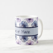 Blumen-Wasserfarbmuster Lavendel und Blau Kaffeetasse (VorderseiteRechts)