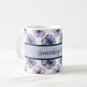 Blumen-Wasserfarbmuster Lavendel und Blau Kaffeetasse