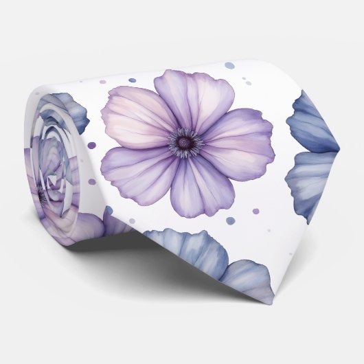 Blumen-Wasserfarbmuster Lavendel und Blau Krawatte (Gerollt)
