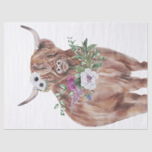 Blumen-Watercolor Highland-Kuh Seidenpapier