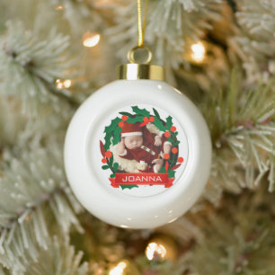 Blumen-Weihnachten Baby erstes Weihnachten Foto Keramik Kugel-Ornament