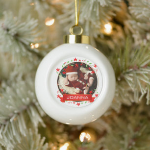 Blumen-Weihnachten Baby erstes Weihnachten Foto Keramik Kugel-Ornament