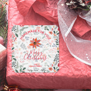 Blumen-Weihnachten-Selbstgemachter-Keks-Feiertags- Quadratischer Aufkleber
