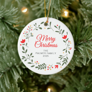 Blumen-Weihnachtskranz Familienfoto Keramik Ornament