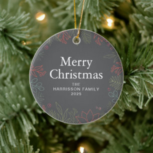 Blumen-Weihnachtskranz Familienfoto Keramik Ornament