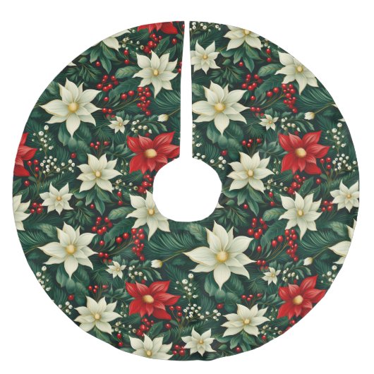 Blumen-Weihnachtsmuster Polyester Weihnachtsbaumdecke (Vorderseite)