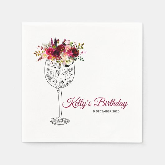 Blumen, Wein, Whimsikar, Cocktail Papier Napkins Serviette (Vorderseite)