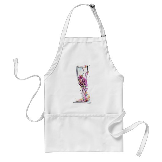 Blumen-Weinglas-Silhouette-Shirt – Aquarell Schürze (Vorne)