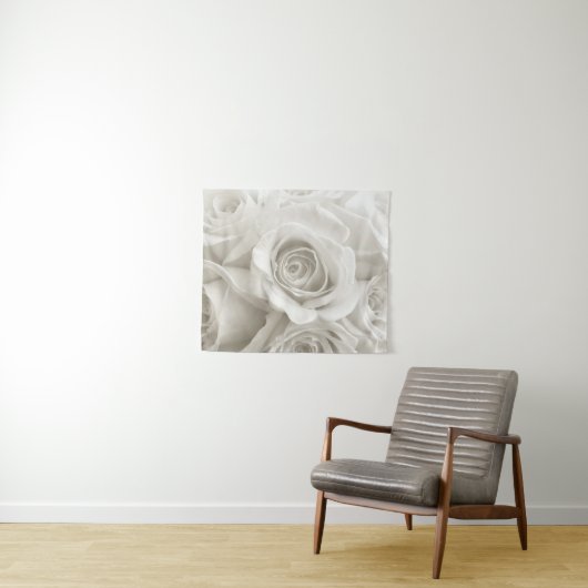 Blumen | Weiße Rosen Wandteppich (Beispiel (Horizontal))