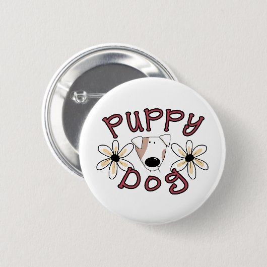 Blumen-Welpen-Hund Button (Vorne & Hinten)
