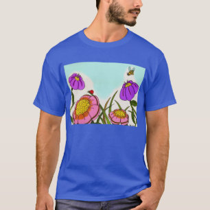 Blumen-Wiesen-erwachsener dunkler T - Shirt
