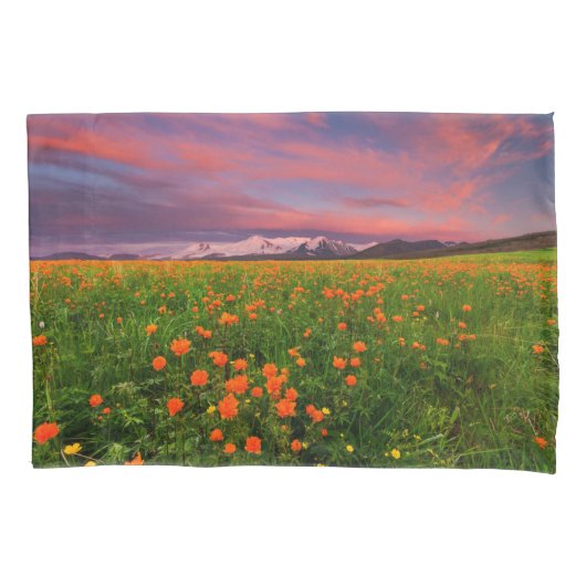 Blumen | Wildblume Felsschneebedeckte Berge Kissenbezug (Vorderseite)