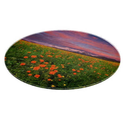 Blumen | Wildblume Felsschneebedeckte Berge Schneidebrett (Ecke)