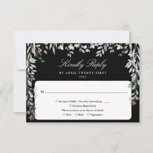 Blumen-Wildblumen-Hochzeit in Schwarz-Weiß RSVP Karte