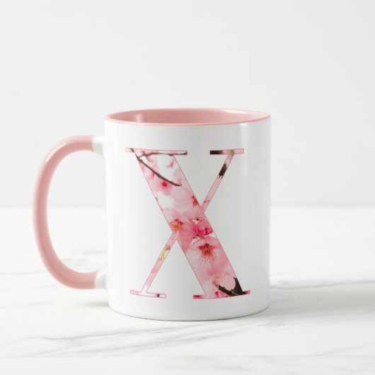 Blumen-X-Initial-Tasse | Personalisierter Name & E Tasse (Links)