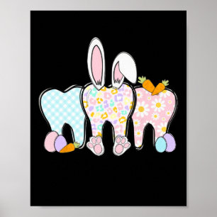 Blumen-Zähne-Hasenohren-Zahnarzt-Team Frohe Ostern Poster