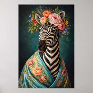 Blumen-Zebra-Porträtposter, Maximalistischer Botan Poster