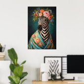 Blumen-Zebra-Porträtposter, Maximalistischer Botan Poster (Heimbüro)