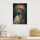 Blumen-Zebra-Porträtposter, Maximalistischer Botan Poster (Küche)