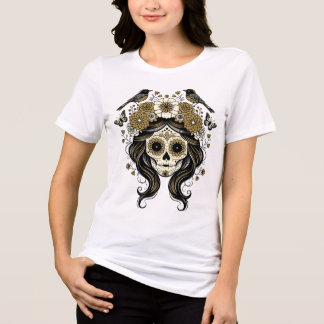 Blumen-Zucker-Schädel-Porträt Tri-Blend Shirt