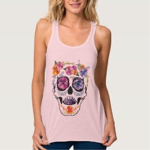 Blumen-Zuckerschädel-Behälter-oberstes gotisches Tank Top