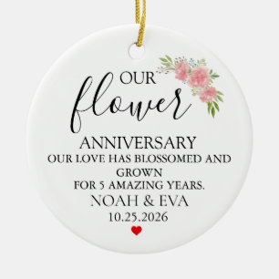 Blumen zum 5. Hochzeitstag, Geschenk zum 5. Jahres Keramik Ornament