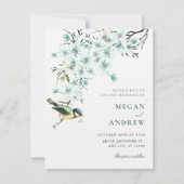 Blumen-Zweig-Vogel-Frühlingshochzeit Einladung (Vorderseite)