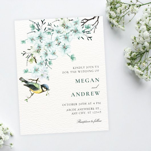 Blumen-Zweig-Vogel-Frühlingshochzeit Einladung
