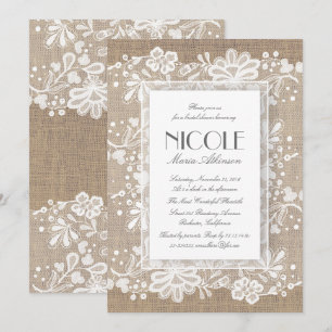 Blumenace und Burlap Elegantes Brautparty Einladung