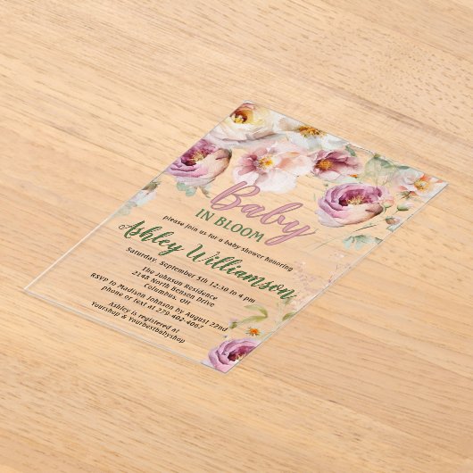 Blumenakryllisches Pink Girl Baby in Blütendusche Acryleinladungen (Ablage )