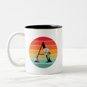 Blumenalphabet A Retro-Sonnenuntergangs-Monogramm Zweifarbige Tasse
