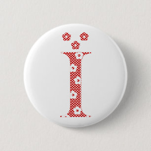 Blumenalphabet I (rot und Punkte) Button