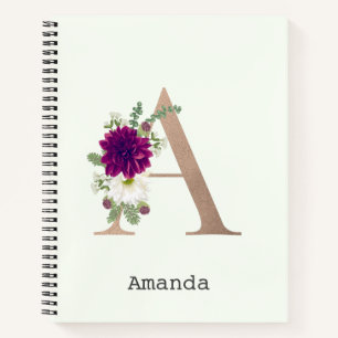 Blumenalphabet mit Monogramm Name Buchstabe A Notizblock