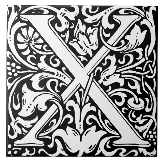 Blumenalphabet Monogramm Buchstabe X Fliese (Vorderseite)