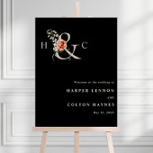 Blumenampersand Hochzeitsempfang Schwarzes Zeichen Poster