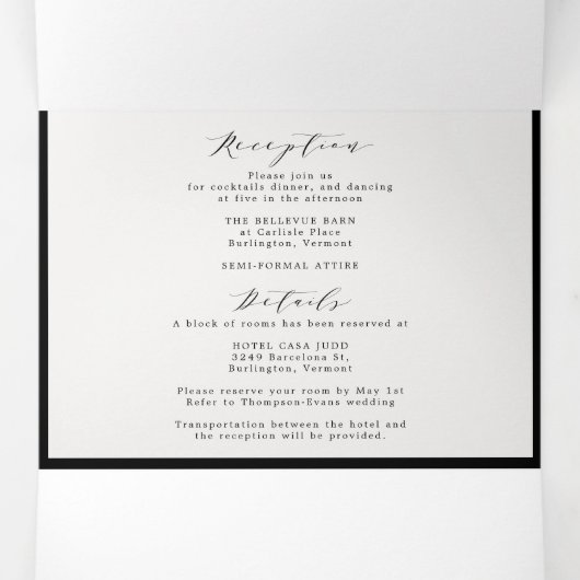 Blumenampersand Schwarz & Weiß Alles in einer Hoch Dreifach Gefaltete Einladung (Innenseite Mitte)