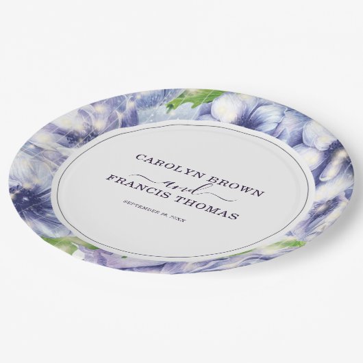 Blumenanemone Lila Wedding Personalisiert Pappteller (Schrägansicht)