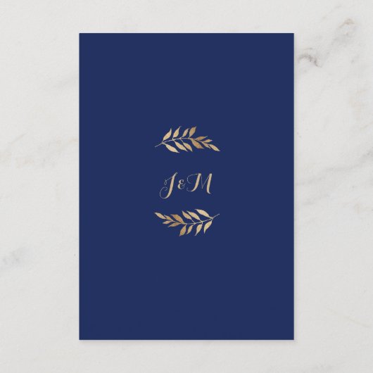 Blumenanemone Navy Blue Monogram Wedding Details Begleitkarte (Rückseite)