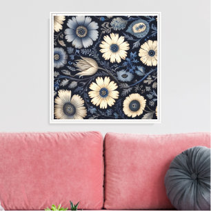 Blumenanimation Indigo- und Graufarbendesign Leinwanddruck
