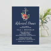 Blumenanker | Abendessen in der Probe Navy im Herb Einladung (Stehend Vorderseite)