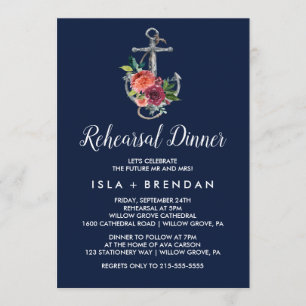 Blumenanker Abendessen in der Probe Navy im Herb Einladung