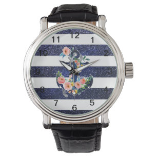 Blumenanker auf gestreiftem Hintergrund Armbanduhr