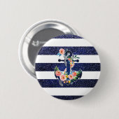 Blumenanker auf gestreiftem Hintergrund Button (Vorne & Hinten)