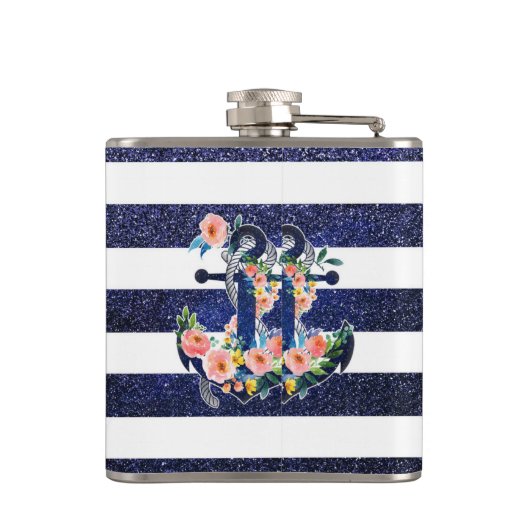 Blumenanker auf gestreiftem Hintergrund Flachmann (Rückseite)