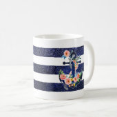Blumenanker auf gestreiftem Hintergrund Kaffeetasse (VorderseiteRechts)