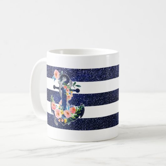 Blumenanker auf gestreiftem Hintergrund Kaffeetasse (Vorderseite Links)