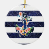 Blumenanker auf gestreiftem Hintergrund Keramik Ornament (Vorne)