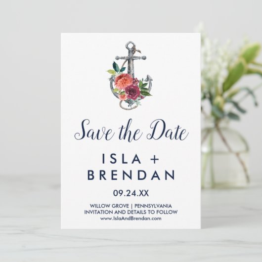 Blumenanker | Autumn Save the Date Card (Stehend Vorderseite)